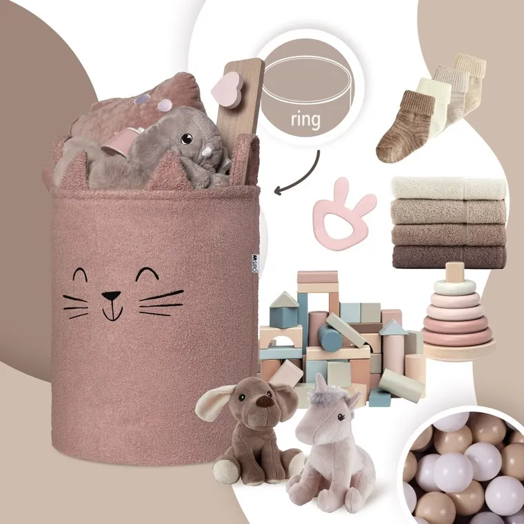 Sipo, Kot, kosz na zabawki XL, premium boucle, zamykany na ściągacz, różowy