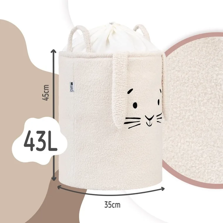 Sipo, Królik, kosz na zabawki XL, premium boucle, zamykany na ściągacz, kremowy