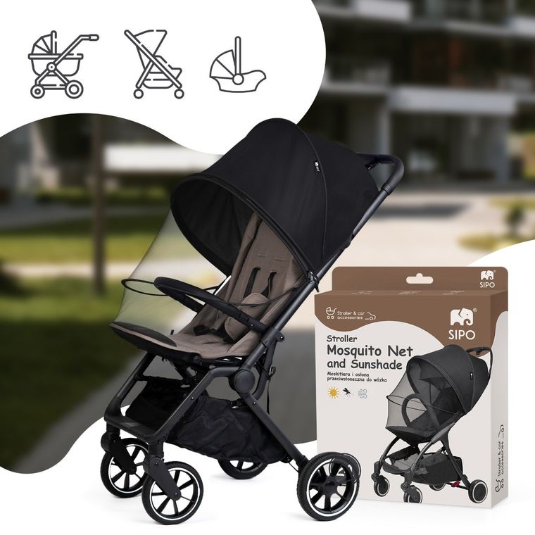 Sipo, moskitiera i osłona przeciwsłoneczna 2w1 do wózka, gondoli, nosidła