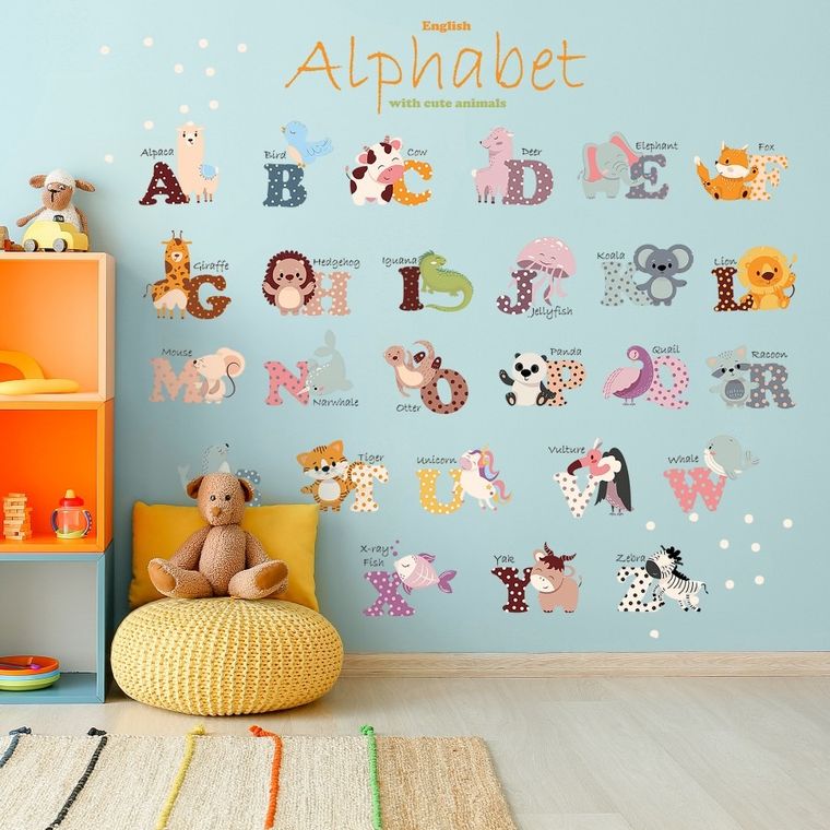 Sipo, naklejki na ścianę do pokoju dziecięcego, Alfabet zwierzątka
