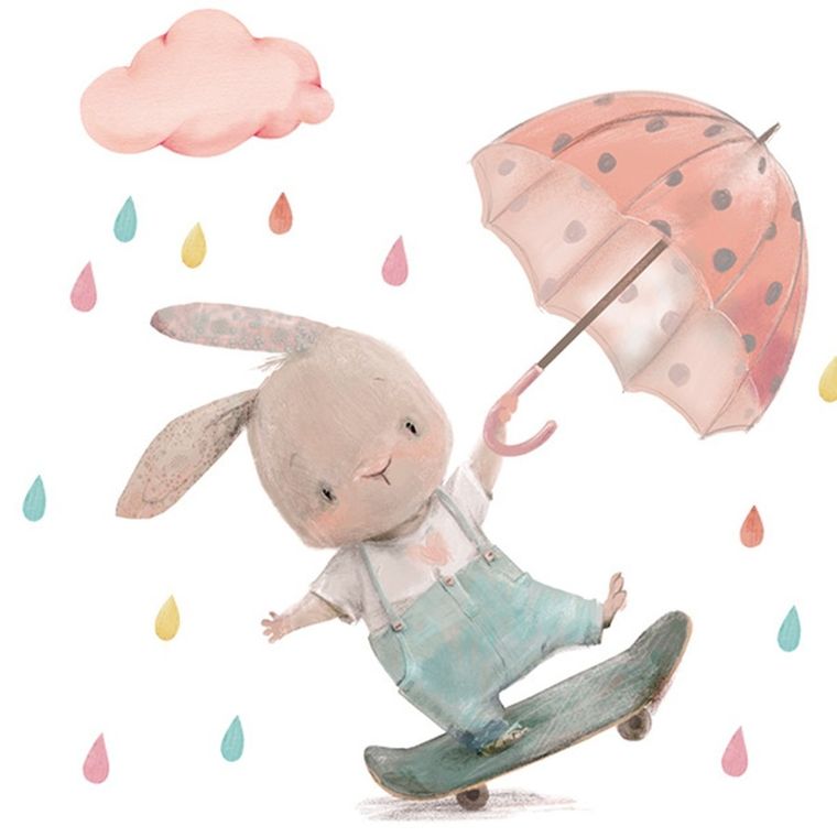 Sipo, naklejki na ścianę do pokoju dziecięcego, Królik na deskorolce