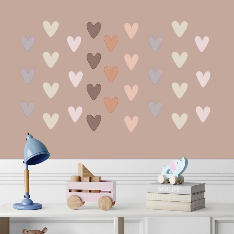 Sipo, naklejki na ścianę do pokoju dziecięcego, Serca boho