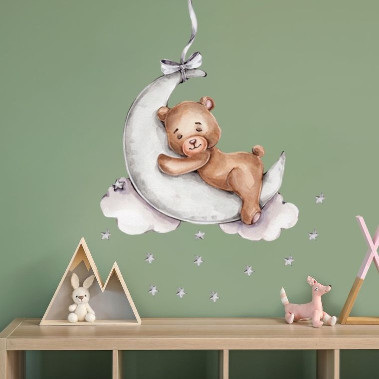 Sipo, naklejki na ścianę do pokoju dziecięcego, Śpiący miś na księżycu