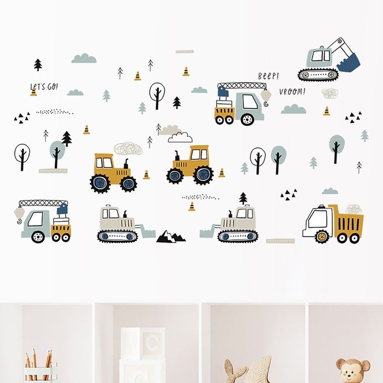Sipo, naklejki na ścianę do pokoju dziecięcego, Traktory i koparki