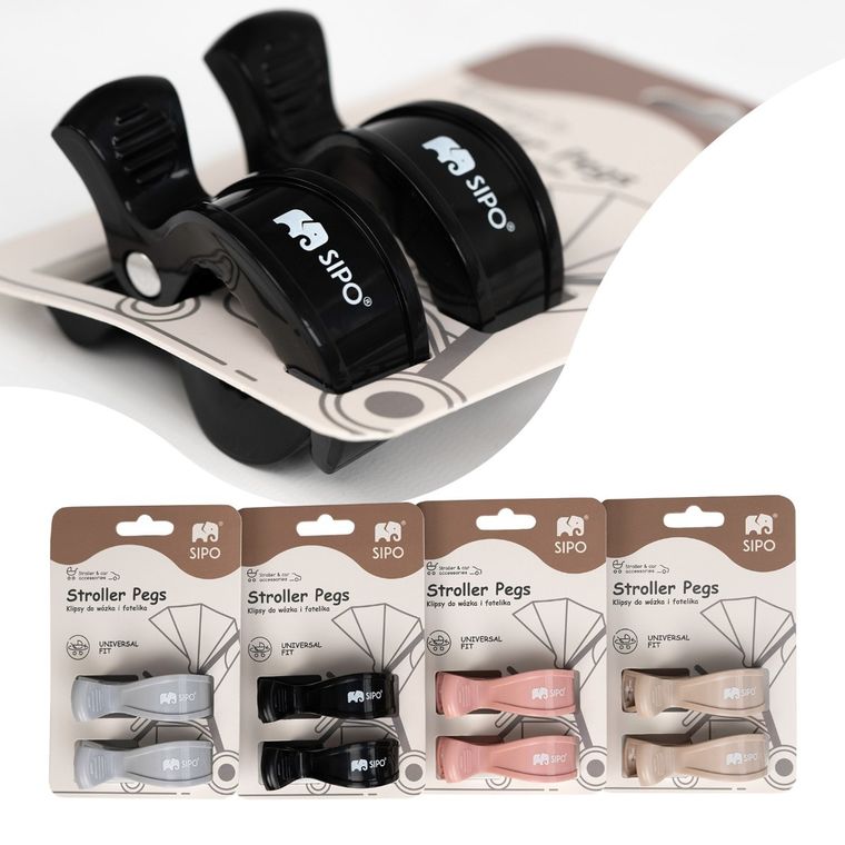 Sipo, zestaw uniwersalnych klipsów do wózka, czarne, 2 szt.