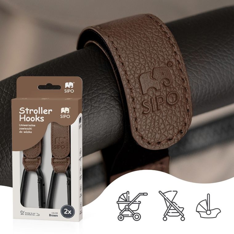 Sipo, zestaw uniwersalnych zaczepów do wózka, brązowe, 2 szt.