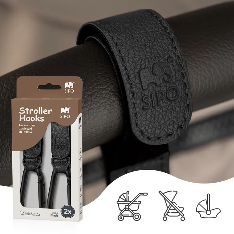 Sipo, zestaw uniwersalnych zaczepów do wózka, czarne, 2 szt.