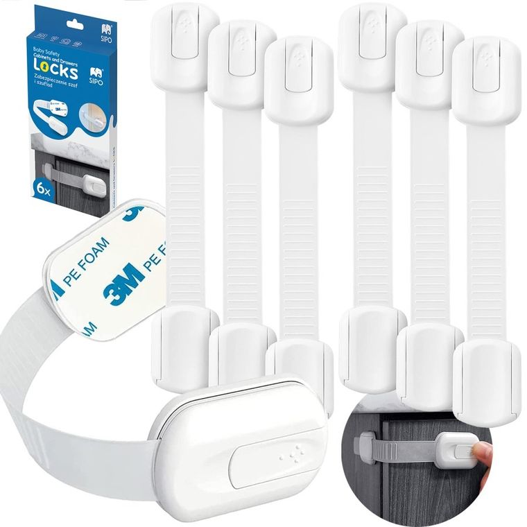 Sipo, zestaw zabezpieczeń do szaf i szuflad z regulacją, 6 szt.