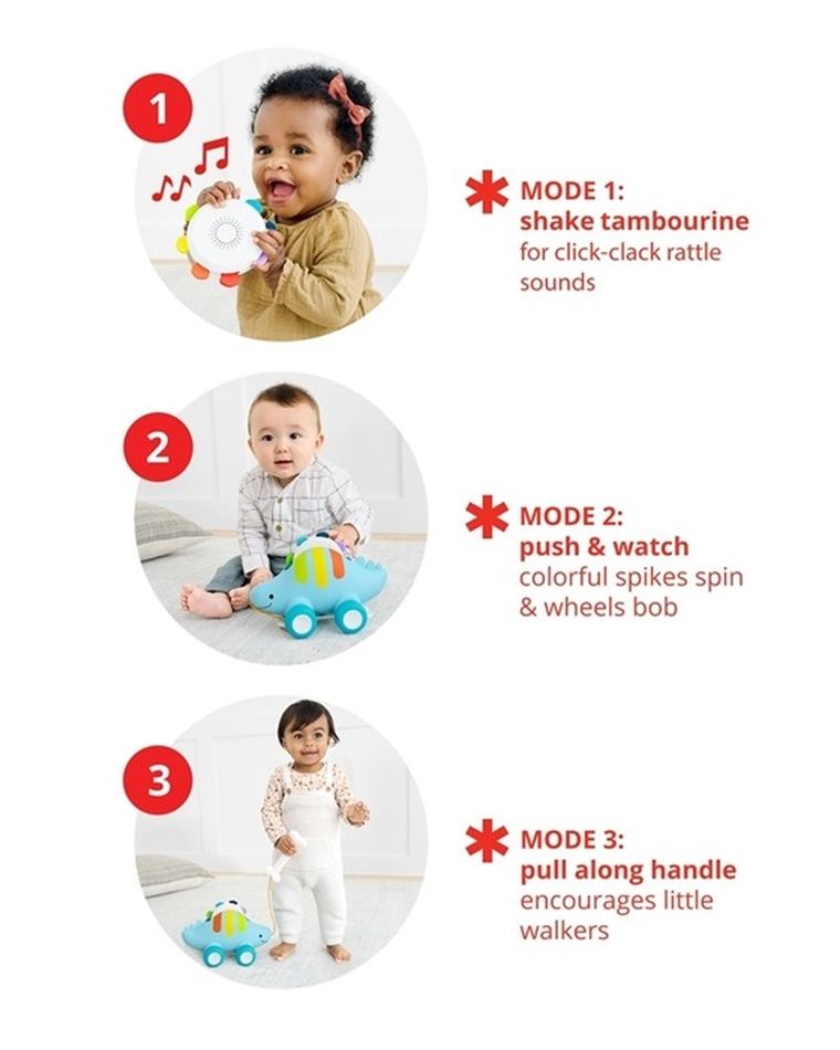 Skip Hop, muzyczny dinozaur, 3w1, zabawka do ciągnięcia