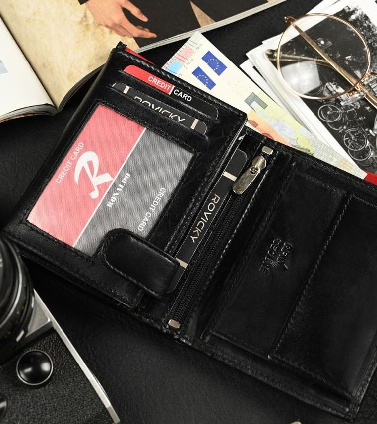 Składany, pionowy portfel męski z połyskującej skóry naturalnej, Ronaldo