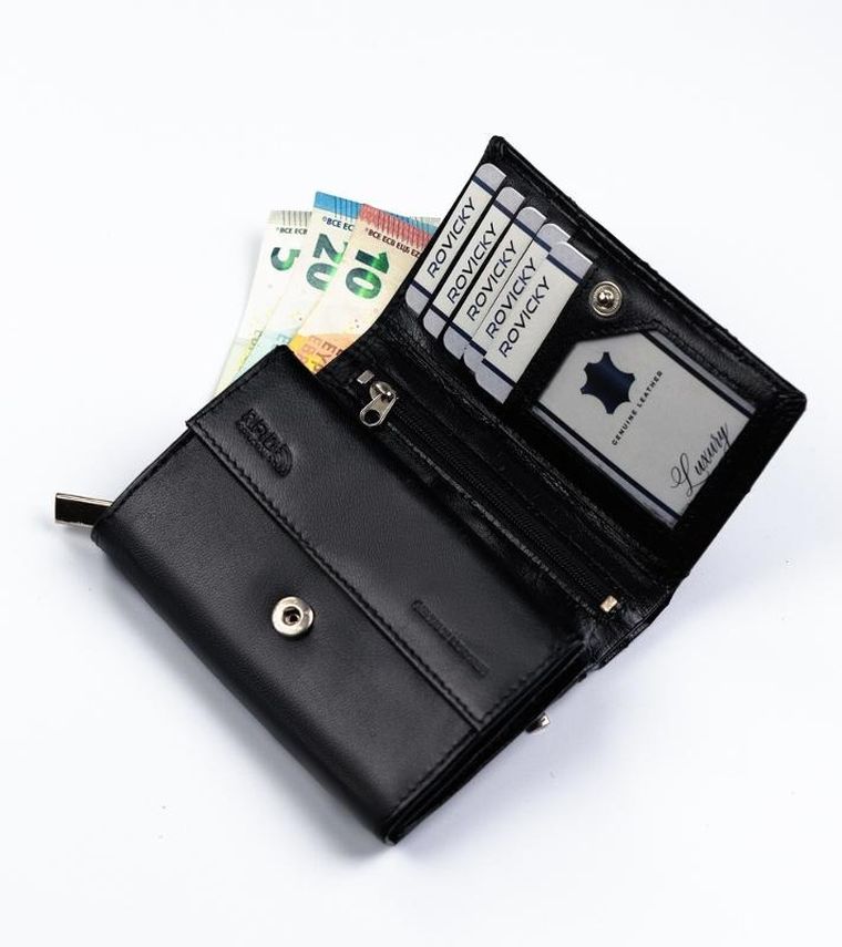 Skórzany portfel damski zamykany na zatrzask, Rovicky