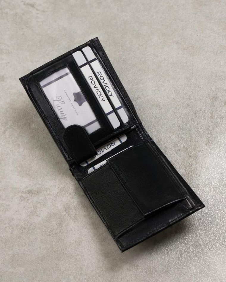 Skórzany portfel męski z kieszonką na rewersie, Cavaldi