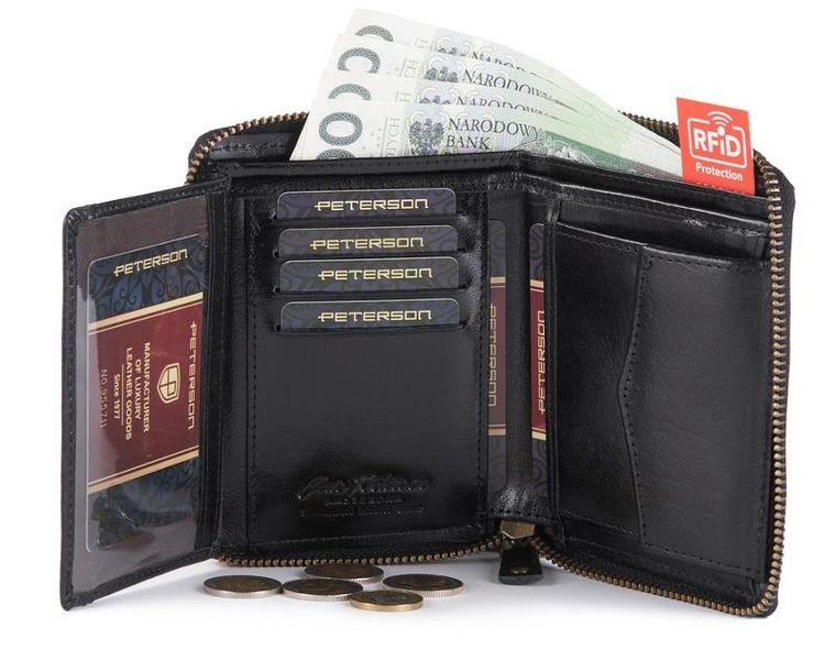 Skórzany portfel na zamek z ochroną kart, Peterson