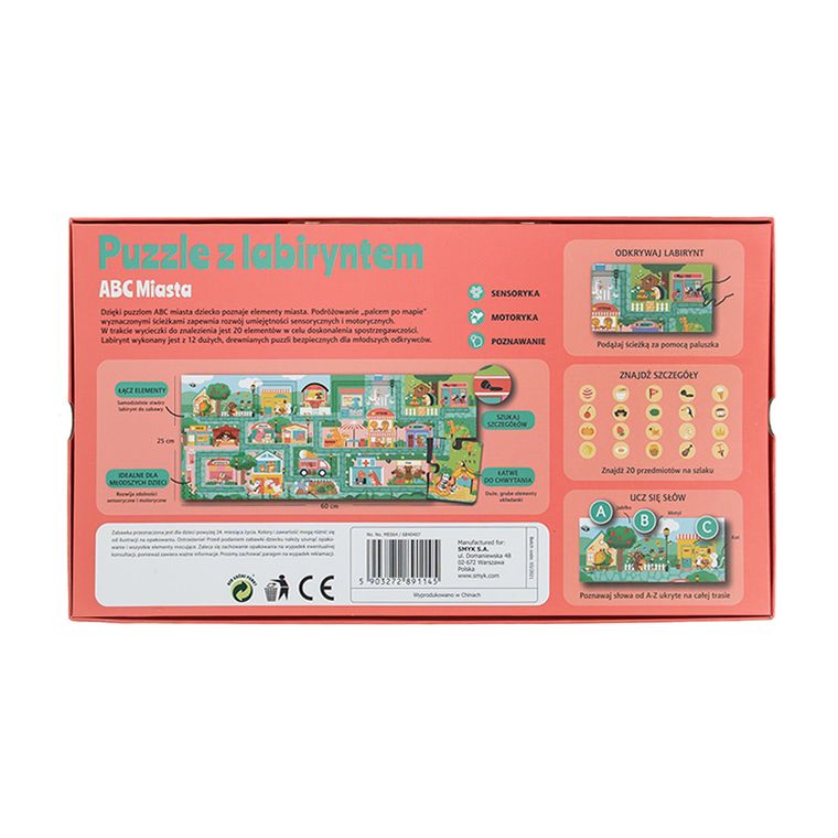 Smiki, ABC Miasta, puzzle z labiryntem, 20 obrazków, 12 elementów