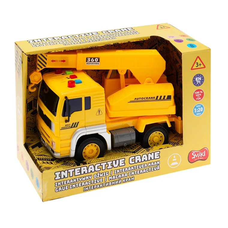 Smiki, Dźwig, pojazd interaktywny, światło i dźwięk, żółty, 1:20