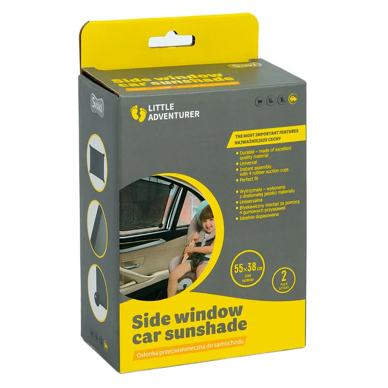 Smiki, Little Adventurer, regulowana osłonka samochodowa, czarna, 2 szt.