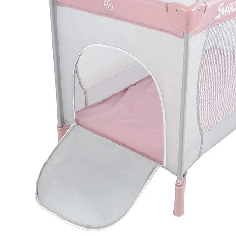 Smiki, łóżeczko turystyczne, szaro-różowe