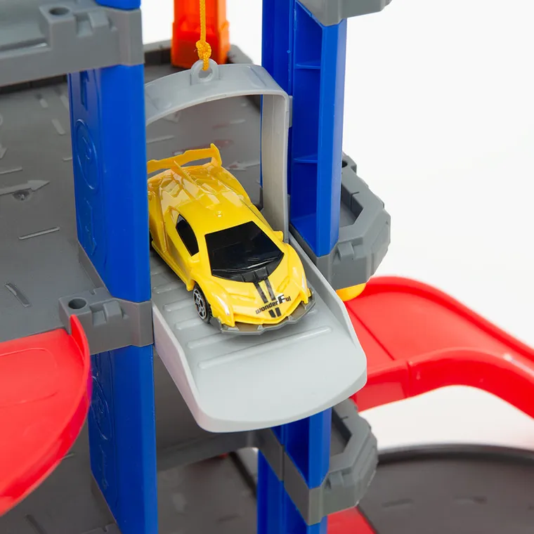 Smiki, tor wyścigowy z parkingiem i windą, zestaw z pojazdami, 68 elementów
