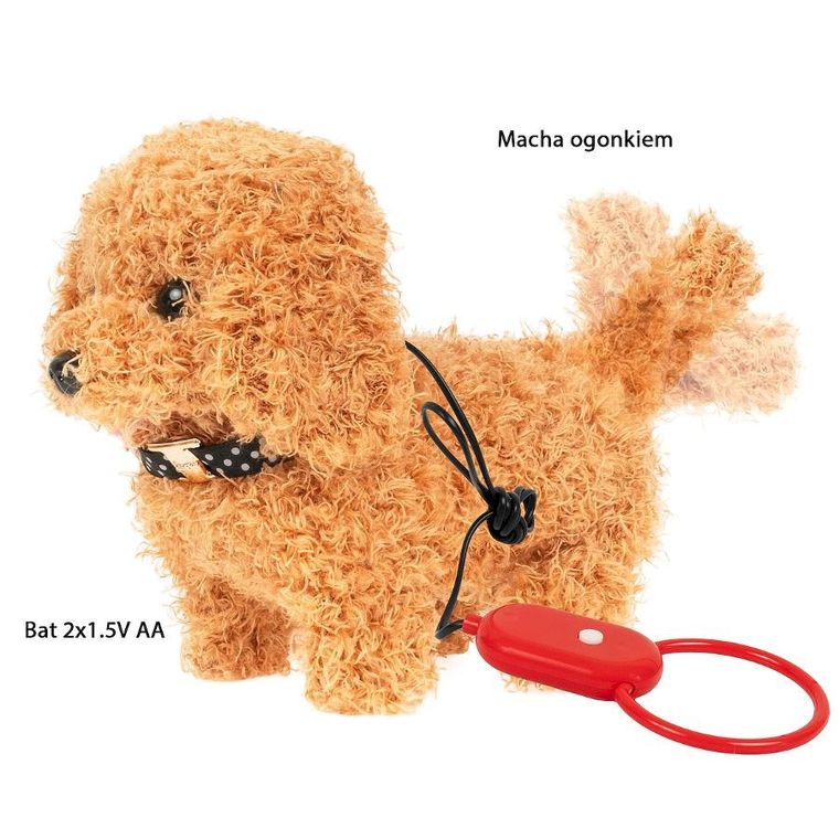 Smily Play, piesek chodzący na smyczy, maskotka interaktywna, włochaty brązowy