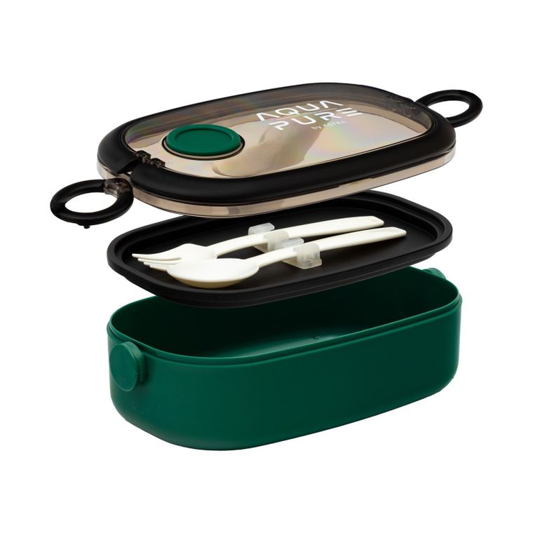 Śniadaniówka Aqua Pure ze sztućcami - green/black