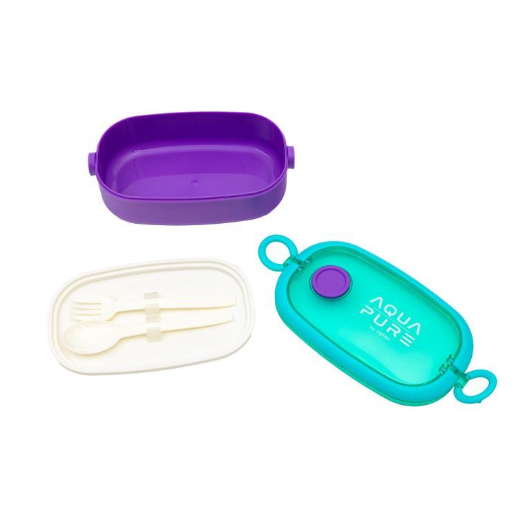 Śniadaniówka Aqua Pure ze sztućcami - mint/lavender