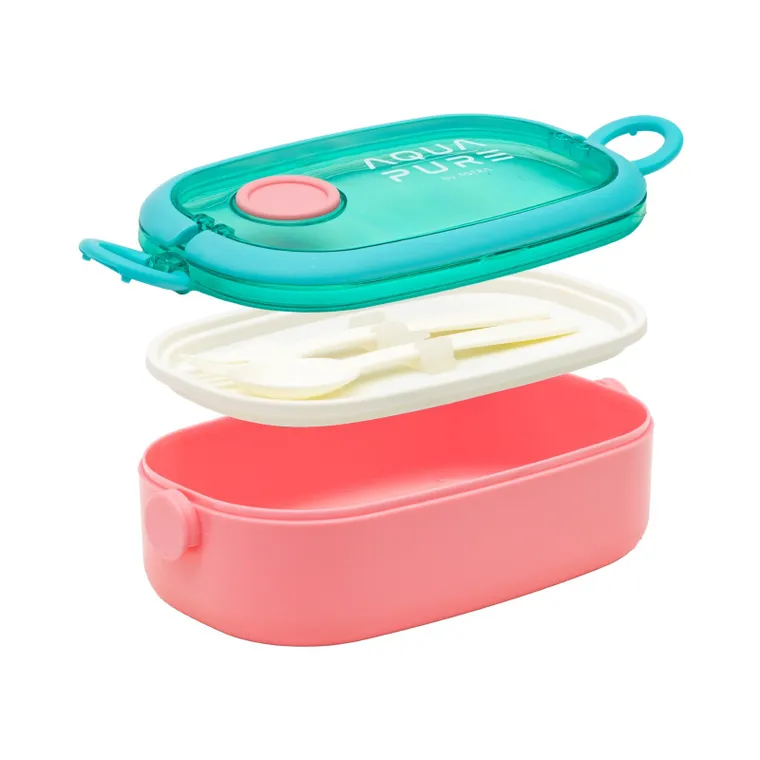 Śniadaniówka Aqua Pure ze sztućcami - mint/pink