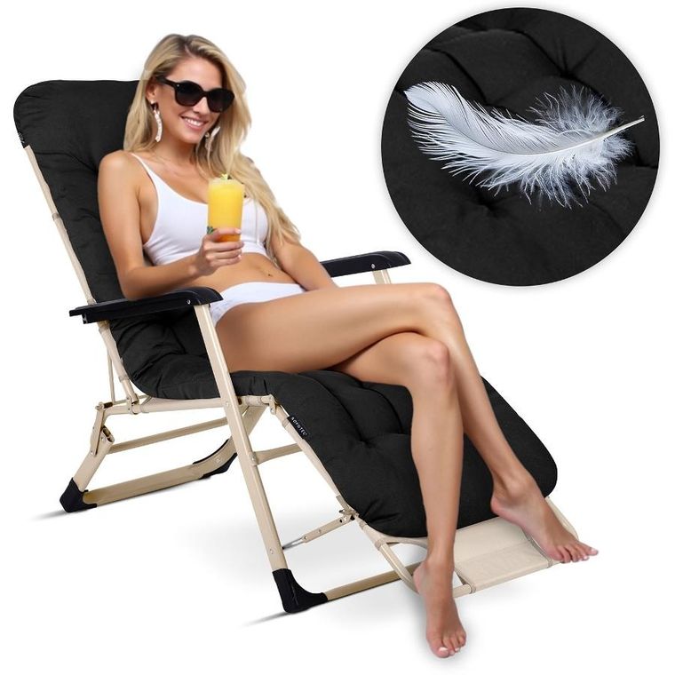 Sofotel, ChillWell, leżak ogrodowy składany z poduszką, czarny, zestaw, 2 szt.