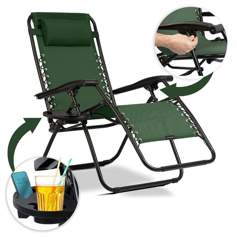 Sofotel, ChillWell, leżak ogrodowy składany z poduszką, zielony