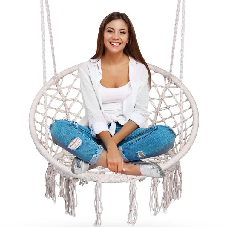 Sofotel, fotel wiszący, huśtawka, boho, biały