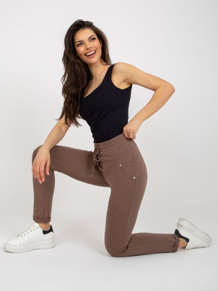 Spodnie dresowe damskie, brązowe, Relevance