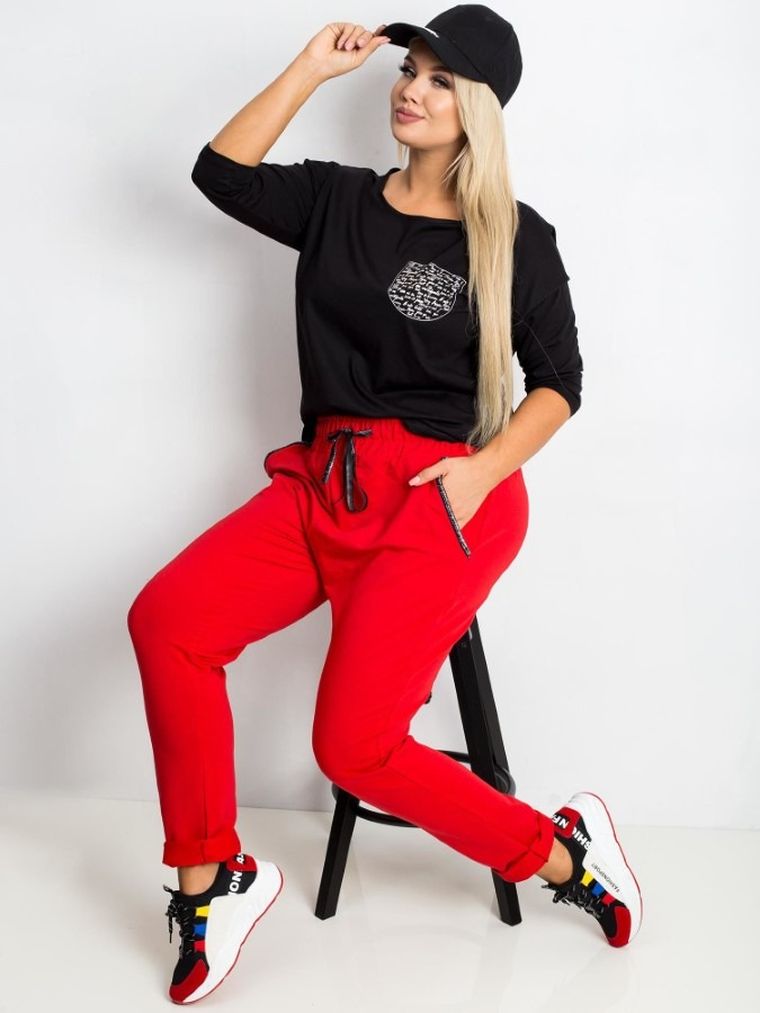 Spodnie dresowe damskie, plus size, czerwone, Relevance
