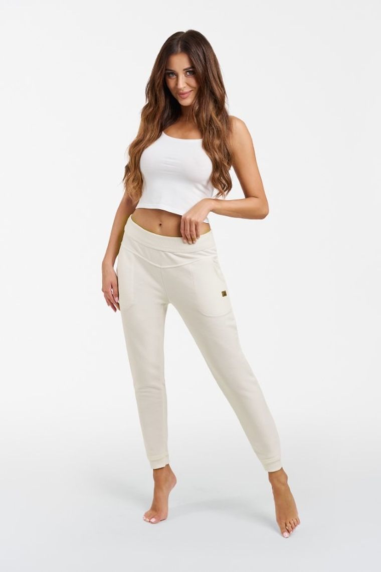 Spodnie dresowe damskie, plus size, ecru, Roma, Italian Fashion