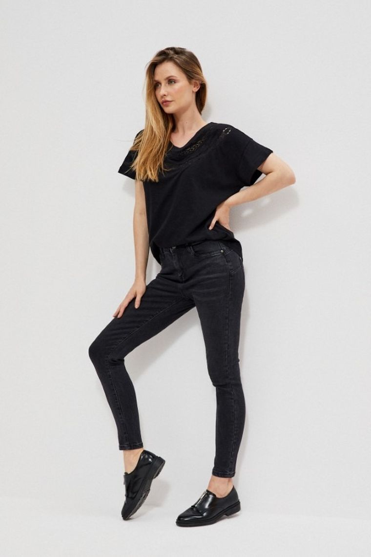 Spodnie jeansowe damskie, czarne, Moodo