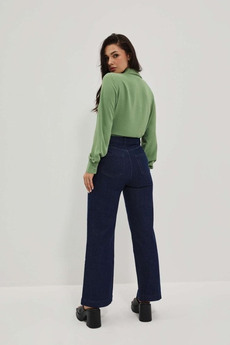 Spodnie jeansowe damskie, dzwony, niebieskie, Moodo