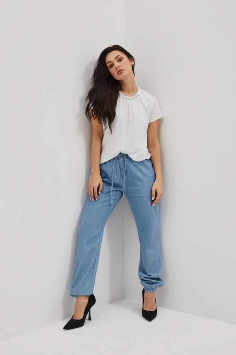 Spodnie jeansowe damskie, jogger, niebieskie, Moodo