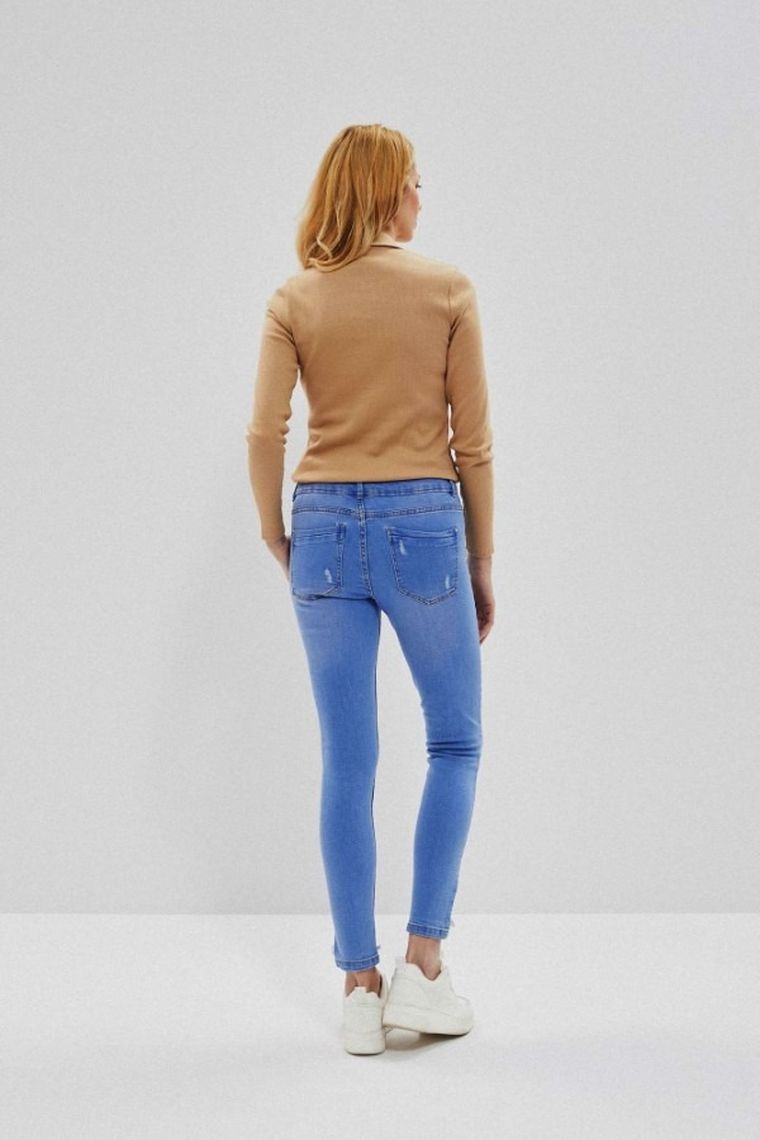 Spodnie jeansowe damskie, medium waist, niebieskie, Moodo