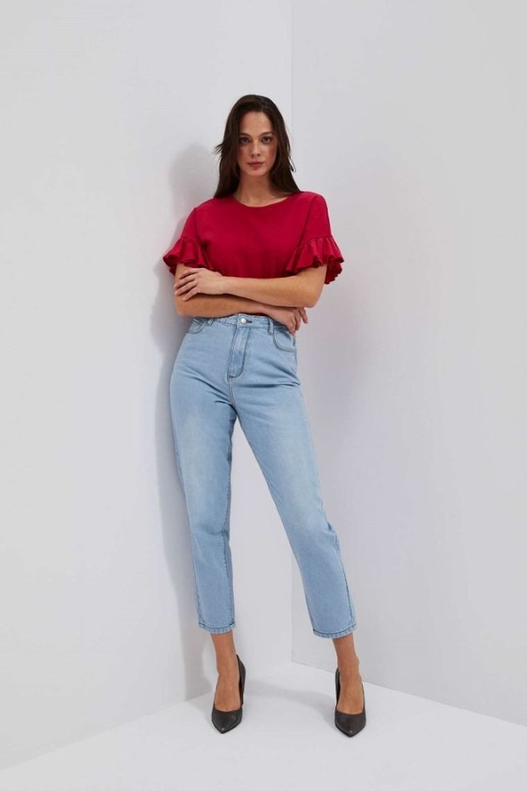 Spodnie jeansowe damskie, mom fit, niebieskie, Moodo