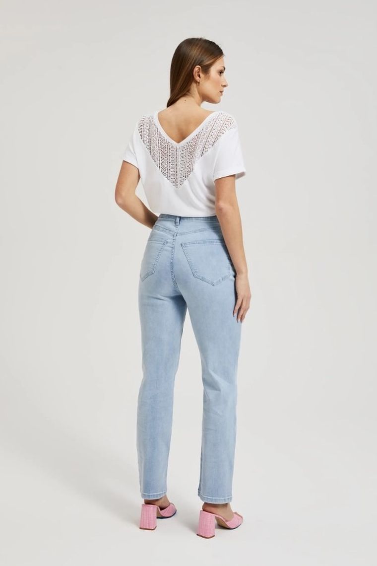 Spodnie jeansowe damskie, straight leg, beżowe, Moodo