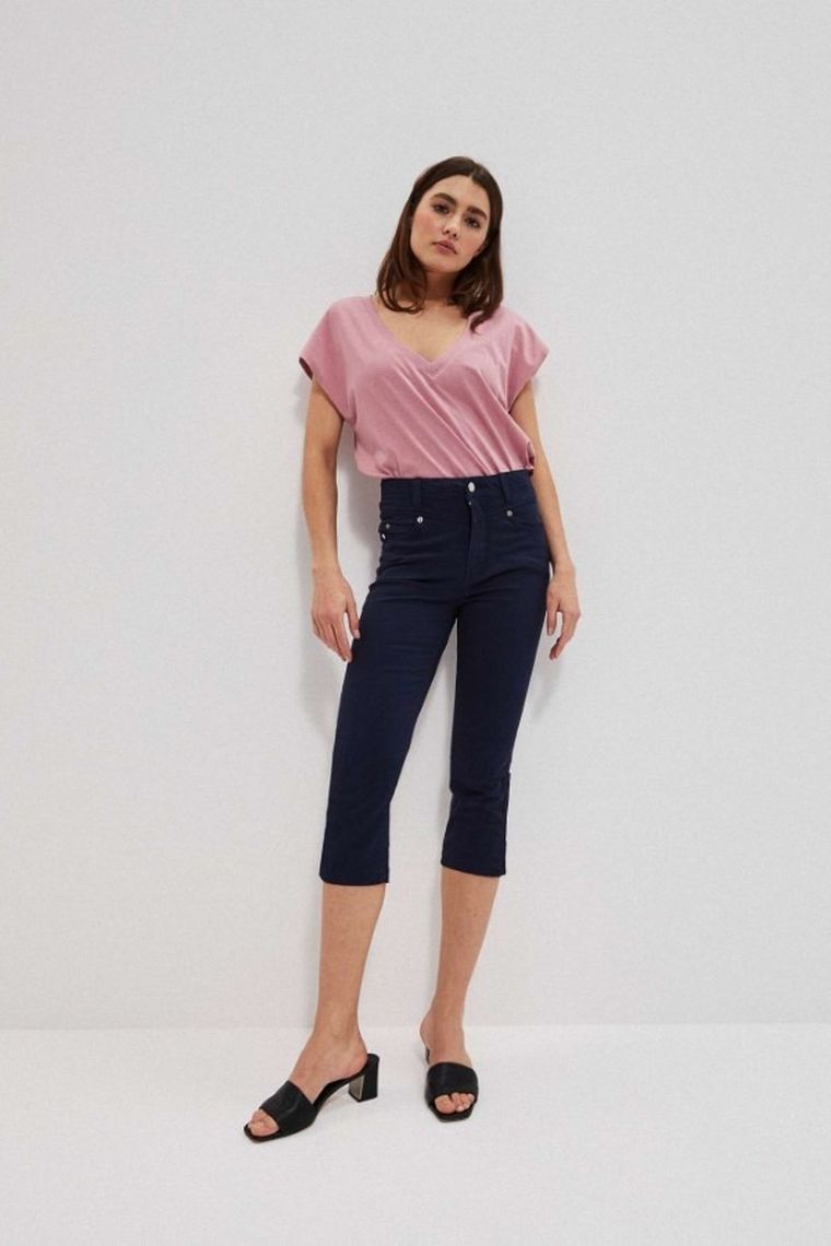 Spodnie materiałowe damskie 3/4, granatowe, Moodo