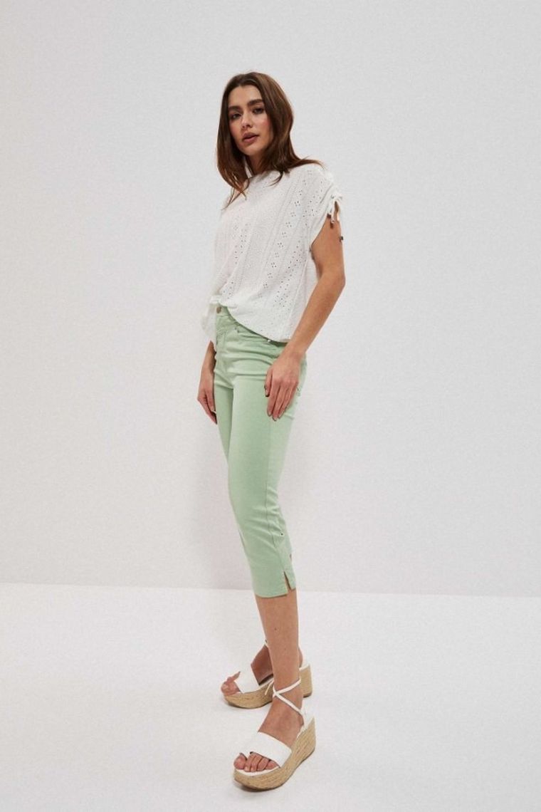 Spodnie materiałowe damskie 3/4, zielone, Moodo