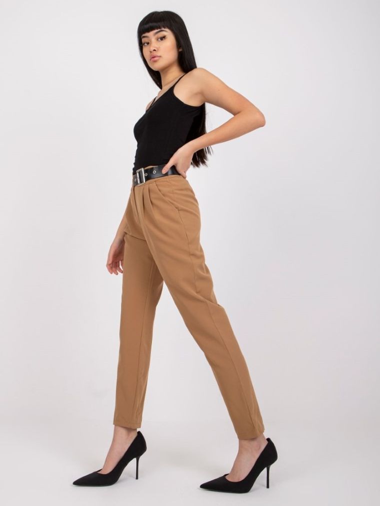 Spodnie materiałowe damskie, beżowe, Italy Moda