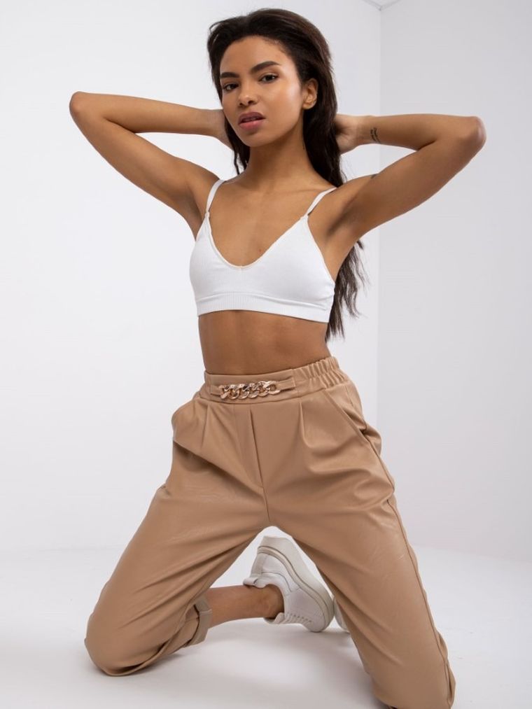 Spodnie materiałowe damskie, beżowe, Italy Moda