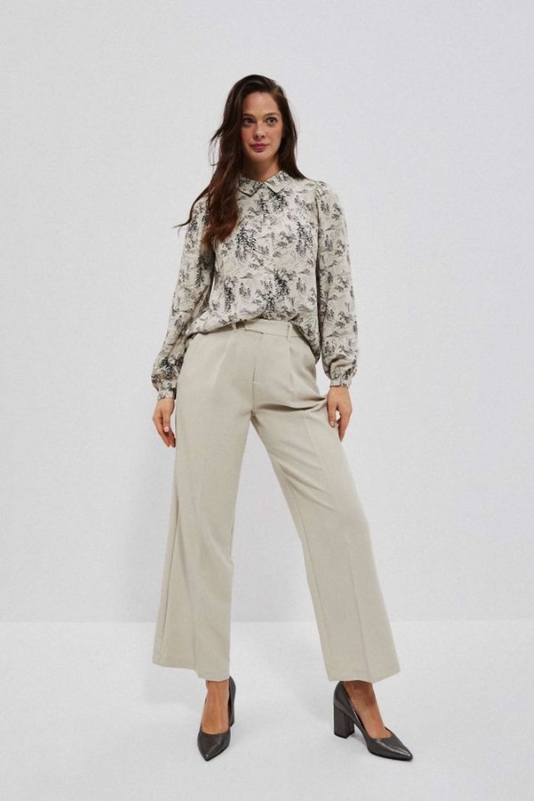 Spodnie materiałowe damskie, beżowe, Moodo