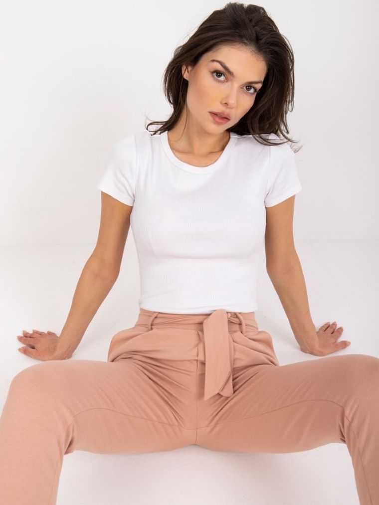 Spodnie materiałowe damskie, beżowe, Rue Paris