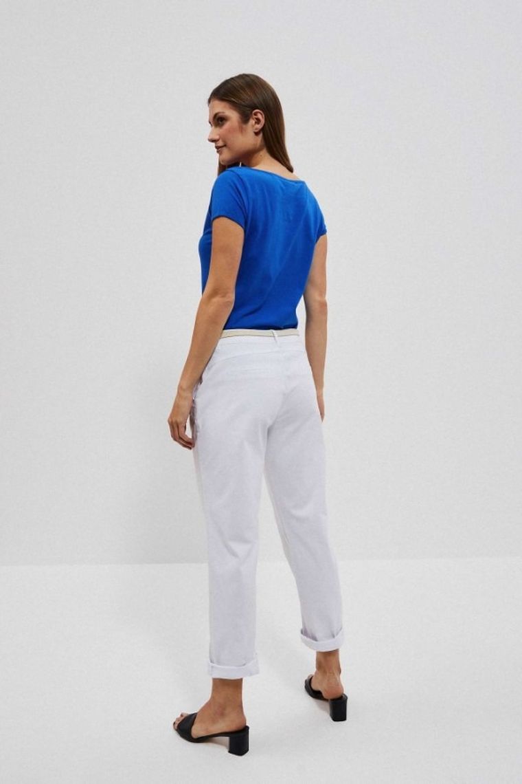 Spodnie materiałowe damskie, białe, Moodo