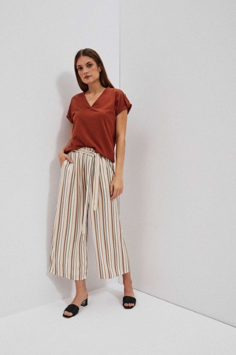 Spodnie materiałowe damskie, białe, Moodo