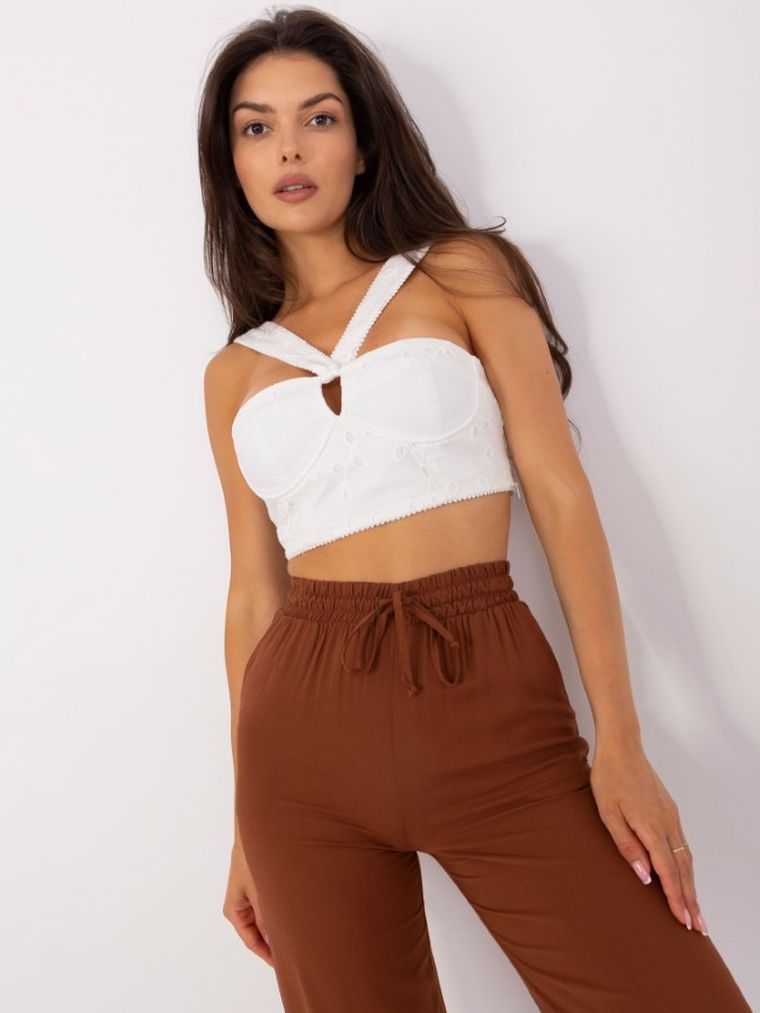 Spodnie materiałowe damskie, brązowe, Lakerta