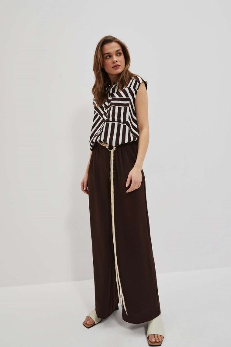 Spodnie materiałowe damskie, brązowe, Moodo