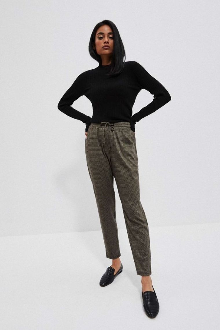 Spodnie materiałowe damskie, brązowe, Moodo