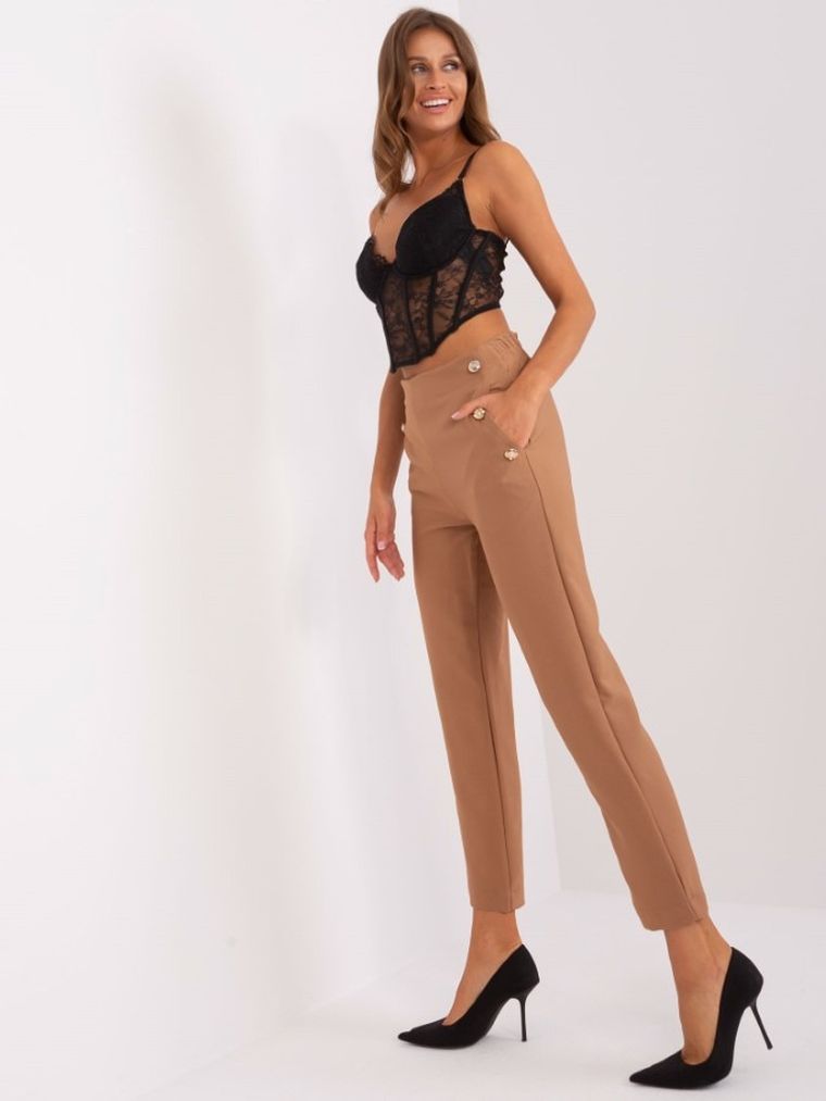 Spodnie materiałowe damskie, brązowe, Och Bella